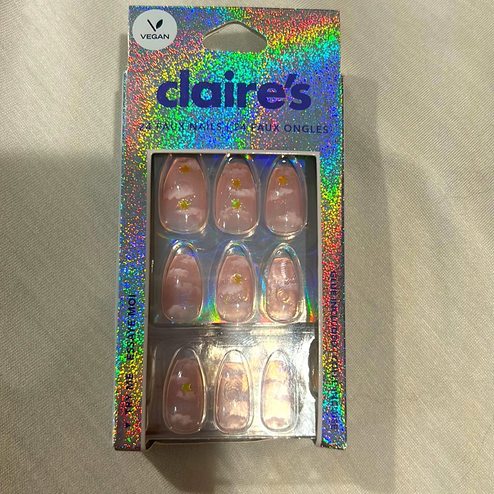 Glue on nails never opened in good shape and are from Claire’s.